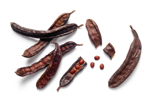 Carob Bean Pods Seeds White Background — Stock Photo, Image