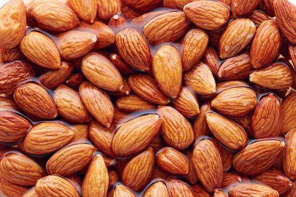 Soaking Almonds Water Almonds Being Softened Water Create Almond Milk — Stock Photo, Image