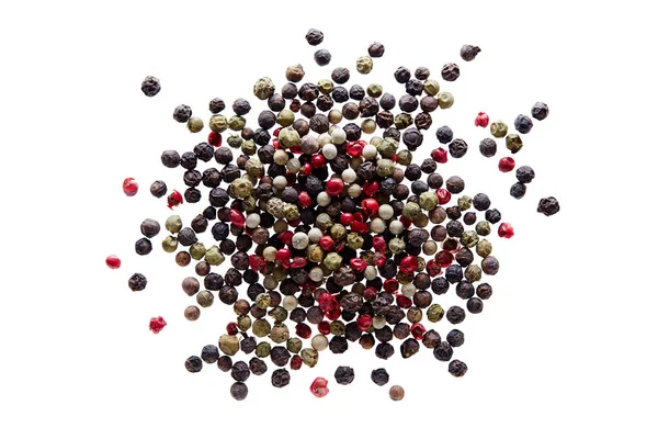 Mixed Peppercorns White Background Different Colored Peppercorns Close — Stock Photo, Image