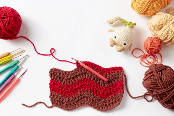 Projet Crochet Coloré Avec Crochet Fil Sur Fond Blanc — Photo