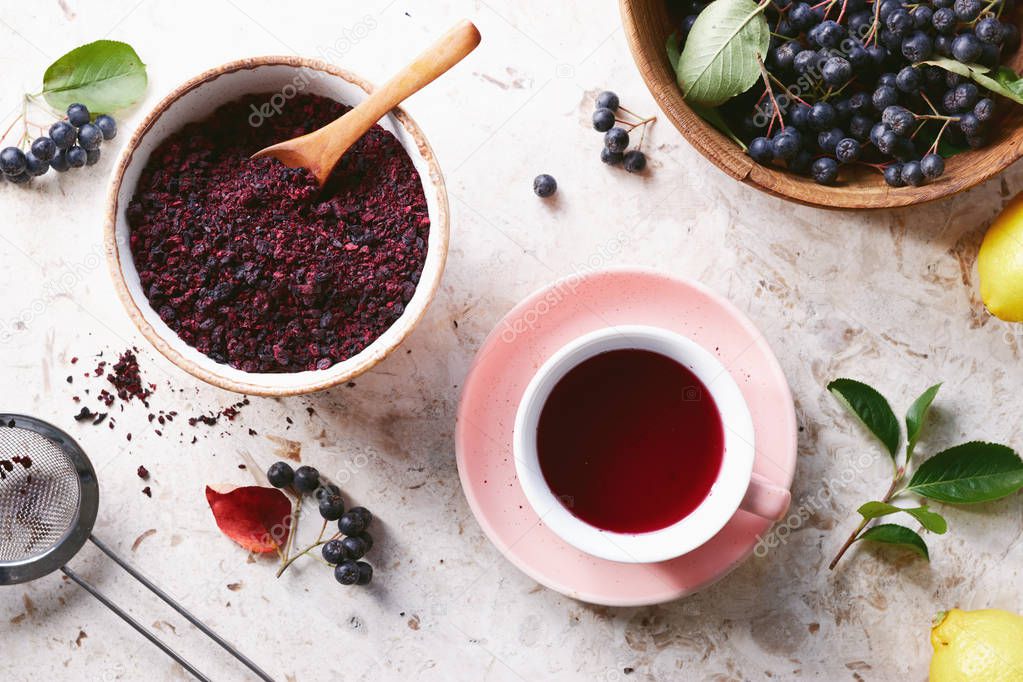Aronia berry tea  in a cup