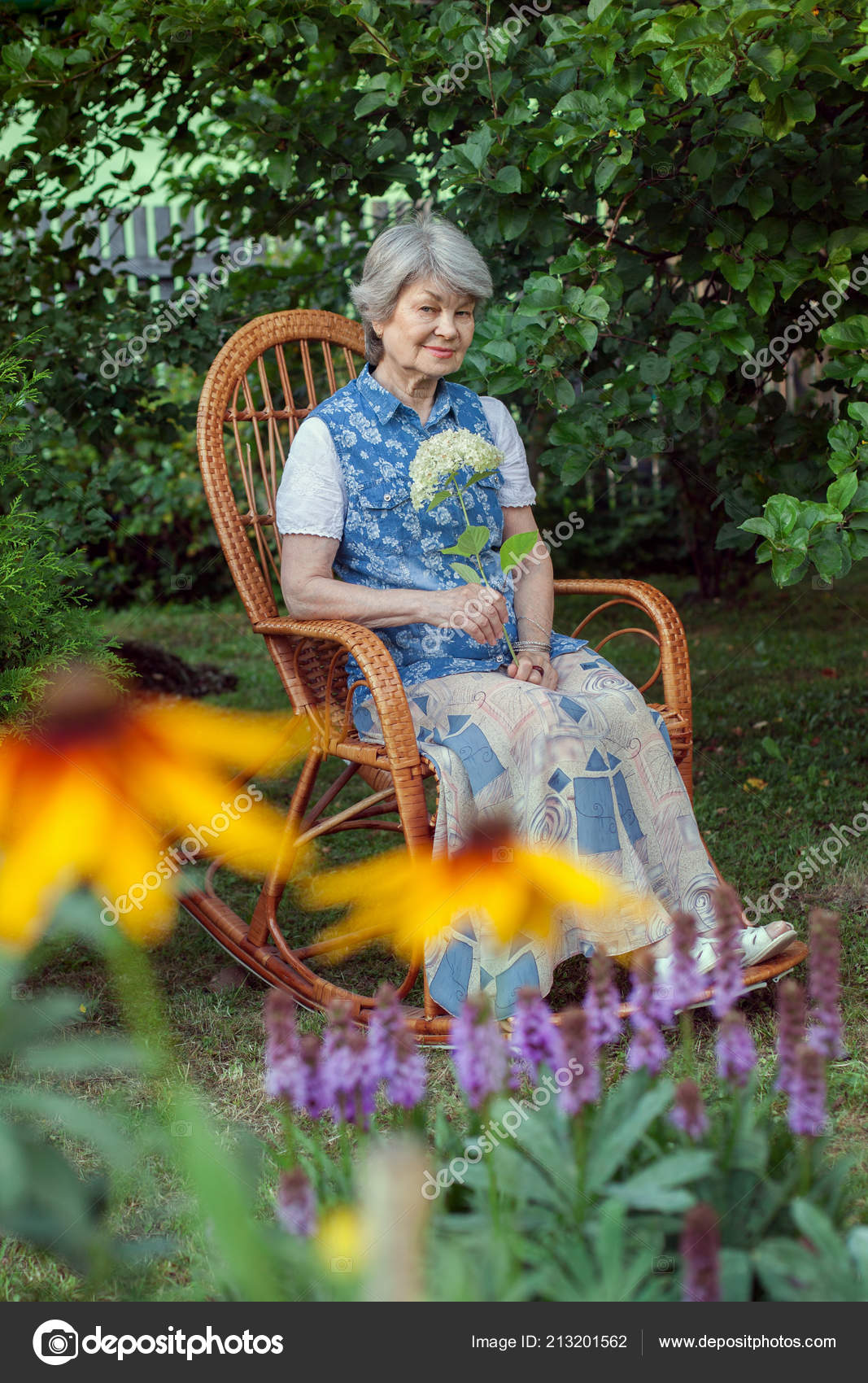Scary Old Lady In Rocking Chair Pretty Old Woman Resting Garden