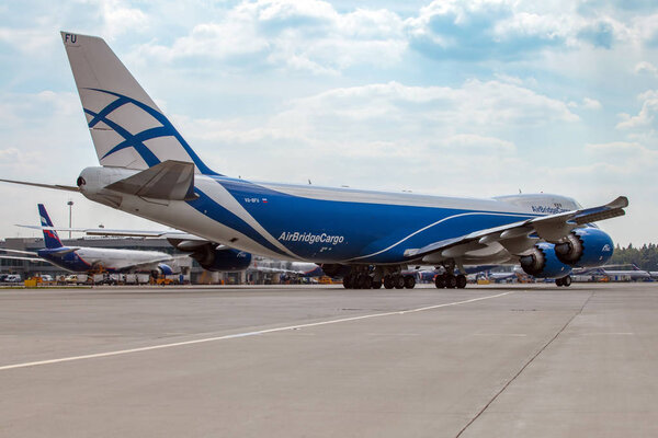 Moscow, Russia - JUNE 29, 2018: Airplane Boeing 747 "Air Bridge Cargo" in airport Sheremetyevo