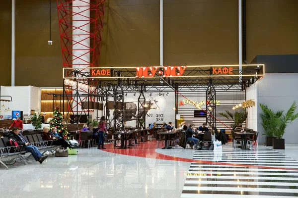 Moscú Rusia Enero 2019 Café Terminal Del Aeropuerto Internacional Sheremetyevo —  Fotos de Stock
