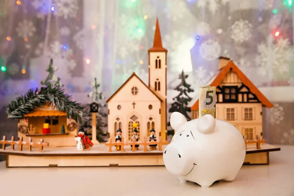 Sparschwein Mit Geld Weihnachten — Stockfoto