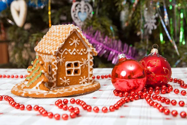 Gingerbread House New Year Decorations Tablecloth — Stock Photo, Image