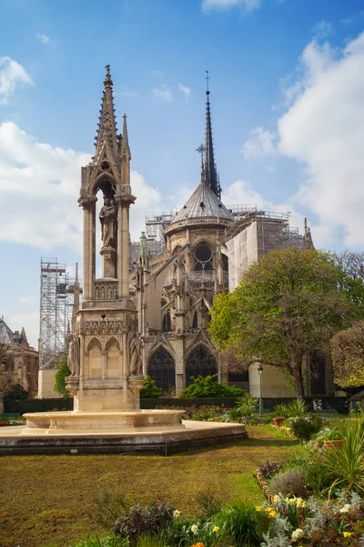 Vierge Fountain Garden Jean Xxiii Notre Dame Paris France — Stock Photo, Image