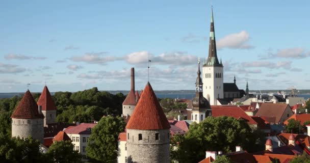 Het bovenaanzicht van Olaf kerk oude binnenstad van Tallinn, Estland — Stockvideo