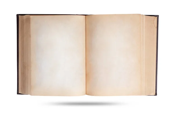 Aprire il vecchio libro con pagine rigide vuote isolate su sfondo bianco Foto Stock Royalty Free