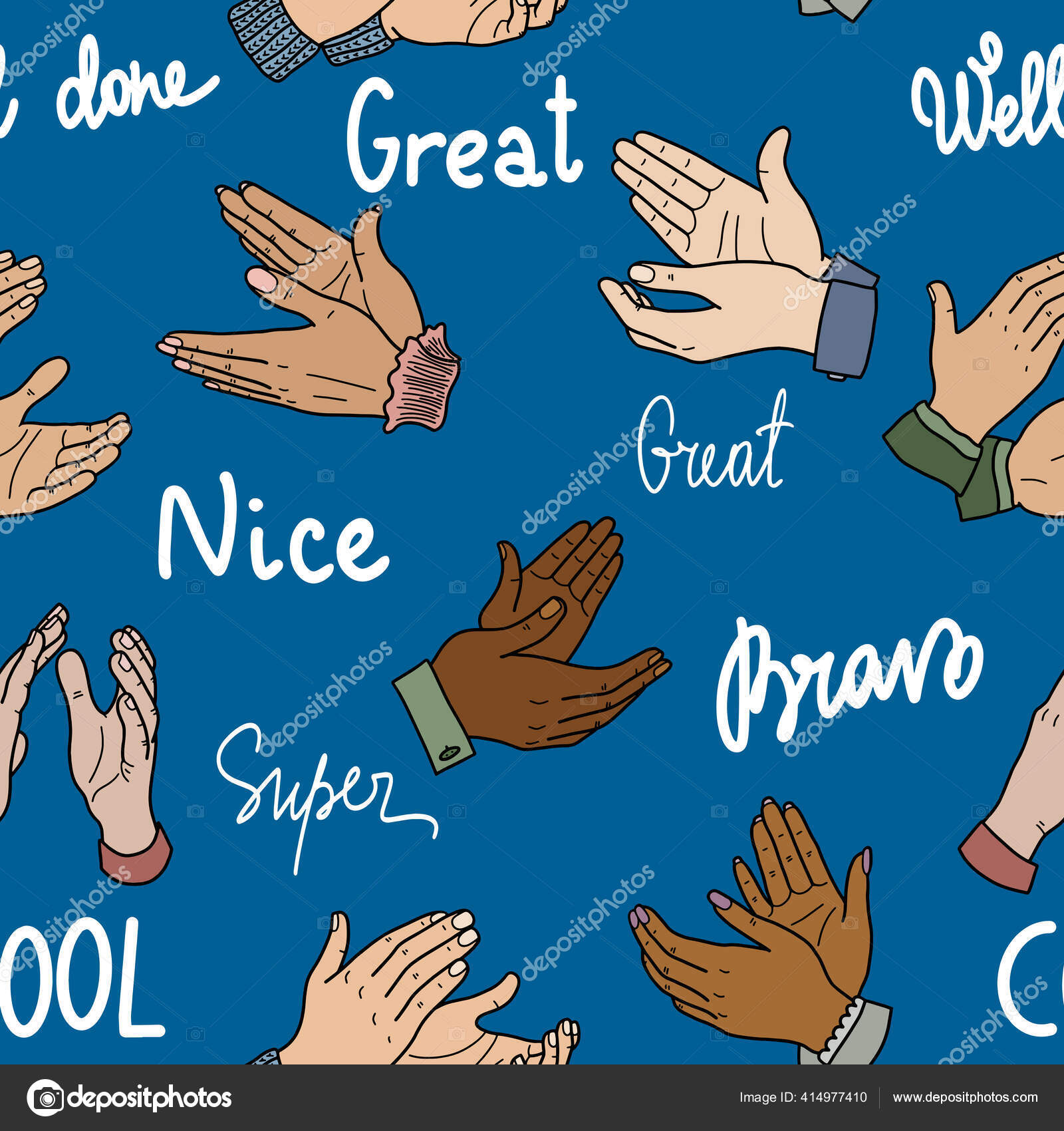 Seamless Pattern Applause Handclaps Vector Illustration Cartoon