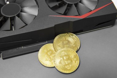 Altın bitcoins, cryptocurrency kavramı yakın çekim