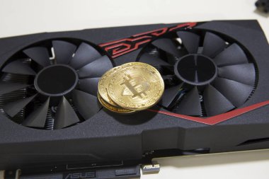 Altın bitcoins, cryptocurrency kavramı yakın çekim