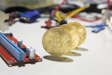 Altın bitcoins, cryptocurrency kavramı yakın çekim