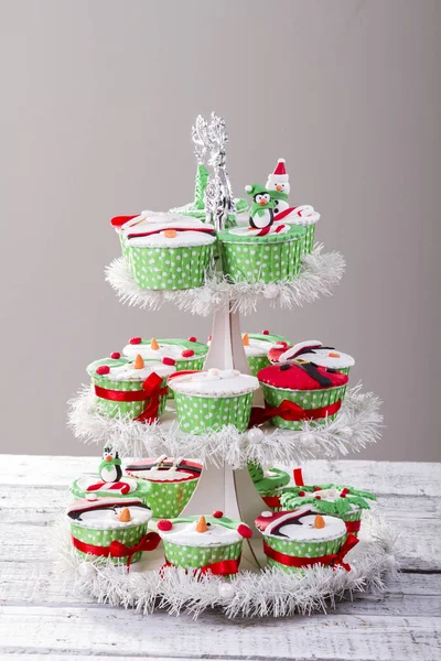 Colorful Christmas Cupcakes Plates Pyramid Shaped — Stock Photo, Image