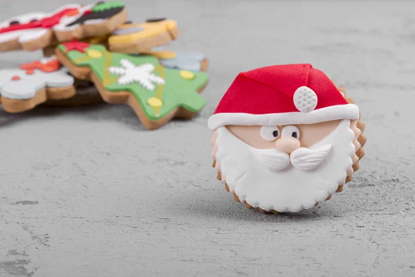 Gros Plan Biscuits Festifs Forme Sapin Bonhommes Neige Père Noël — Photo