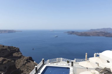 Santorini Island, Yunanistan için en romantik Yunan Oia şehir. Santorini klasik Thera ve resmen Thira.