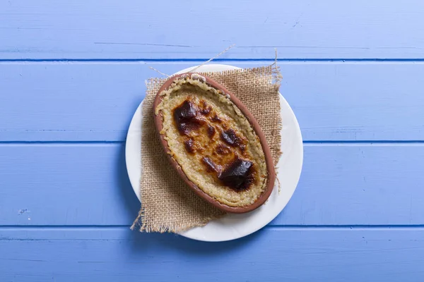 Turkish Arabic Traditional Dessert Baked Halva Rustic Wood Background Smooth — Stock Photo, Image