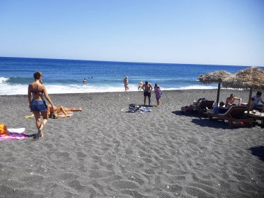 Rhodes, Yunanistan - 26 Ağustos 2017: kısa yürüme mesafesinde Rodos'un şehir için bulunan Akti Miaouli beach