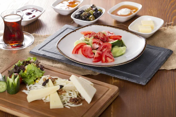 Śniadanie Pyszne Tradycyjne Diety Turecki Duży Stół Drewna — Zdjęcie stockowe