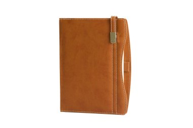 Beyaz arka plan üzerinde şık deri Pu gündem günlük defter görünümünü kapat