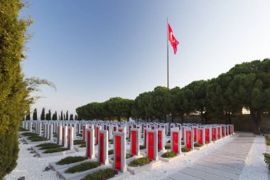 Çanakkale, Türkiye - 04 Ağustos 2017: Çanakkale Şehitleri Anma askeri mezarlığı Gelibolu Savaş katılan Türk askerleri hakkında hizmet anısına bir savaş anıtı olan.