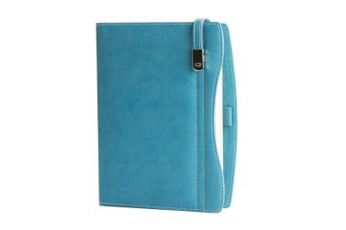 Beyaz arka plan üzerinde şık deri Pu gündem günlük defter görünümünü kapat