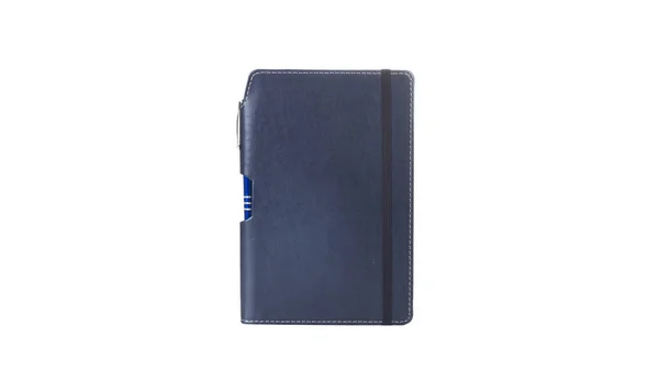 Zbliżenie Stylowy Skórzany Agendy Pamiętnik Notebook Białym Tle — Zdjęcie stockowe
