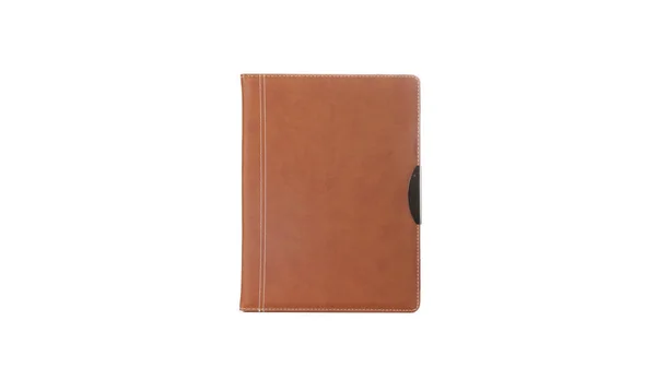 Couro Marrom Agenda Diário Notebook Com Suporte Caneta Isolado Fundo — Fotografia de Stock