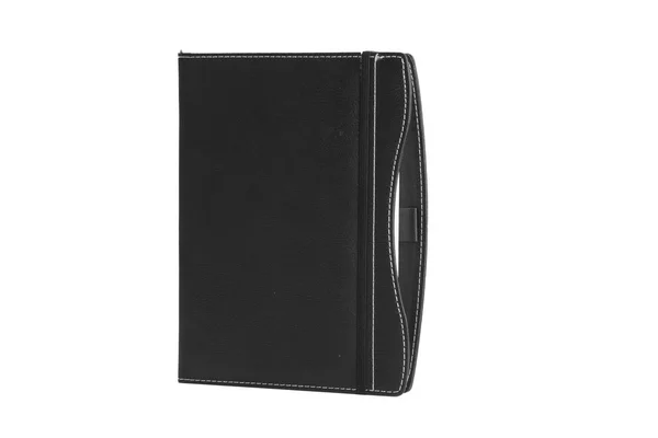 Close Vista Couro Elegante Agenda Diário Notebook Fundo Branco — Fotografia de Stock