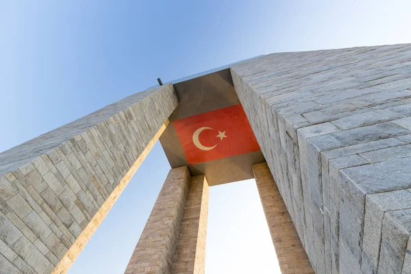 Canakkale Martyrs Memorial Mot Att Dardanellerna Sundet Turkiska Soldater Som — Stockfoto