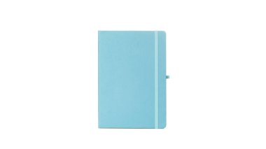 Turkuaz deri Pu gündem günlük defter ile beyaz arka plan üzerinde izole kalem sahibi. İleti örneğinde, günlük ya da randevu küçük kitap bir ana günlüğü bölüm alanı ile her gün için içeren kitaptır