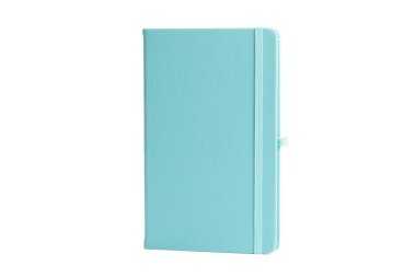 Turkuaz deri Pu gündem günlük defter ile beyaz arka plan üzerinde izole kalem sahibi. İleti örneğinde, günlük ya da randevu küçük kitap bir ana günlüğü bölüm alanı ile her gün için içeren kitaptır