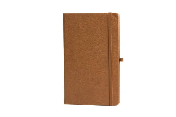 Cuir Marron Agenda Carnet Avec Porte Stylo Isolé Sur Fond — Photo