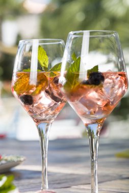 Nane yaprakları ile soğuk kokteyl serinletici görünümü kadar kapatın