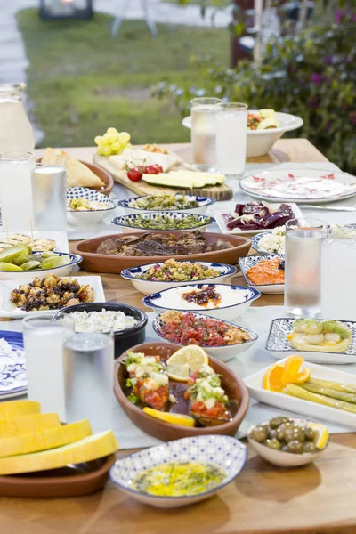 Close View Various Dishes Arranged Table Dinner — Stock Photo, Image