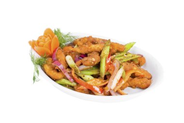 Beyaz arka plan üzerinde izole geleneksel Asya yemeği görünümünü kapat