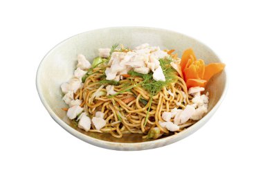 beyaz zemin üzerinde izole geleneksel Asya yemeği görünümünü kapat