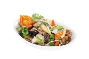 Beyaz arka plan üzerinde izole çeşitli Asya yemek görünümünü kapat