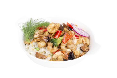 Beyaz arka plan üzerinde izole geleneksel Asya yemeği görünümünü kapat