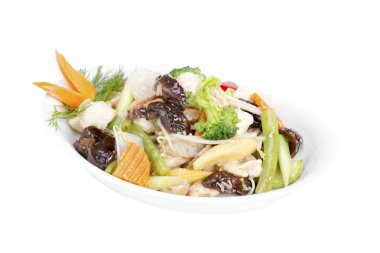 Beyaz arka plan üzerinde izole geleneksel Asya yemeği görünümünü kapat