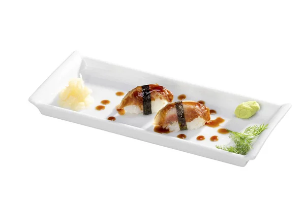 Zblízka Pohled Různé Sashimi Izolovaných Bílém Pozadí — Stock fotografie