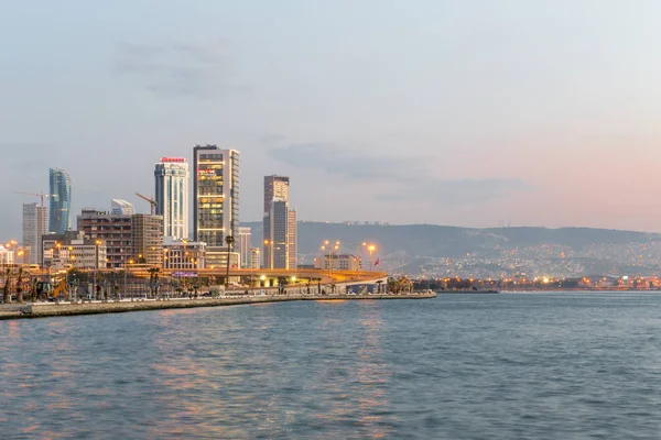 Izmir Turquía Agosto 2017 Hermosa Vista Nocturna Del Paisaje Costero — Foto de Stock