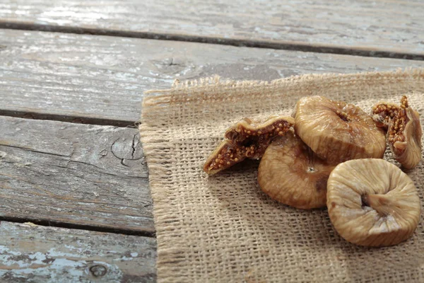 Dried Figs Served Sackcloth Wooden Table — Stock Photo, Image