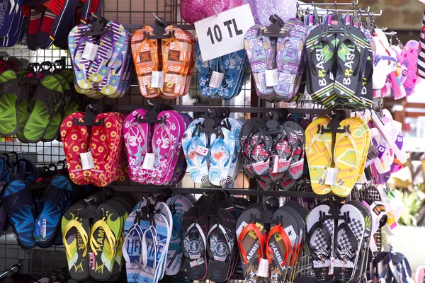 Akyaka Turkey May 2017 Colorful Flip Flops Hanging Stand Shopping — Stock Photo, Image