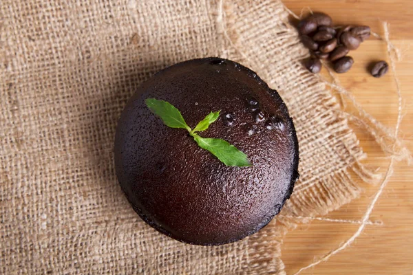 Vista Superior Del Postre Chocolate Dulce Tela Saco — Foto de Stock
