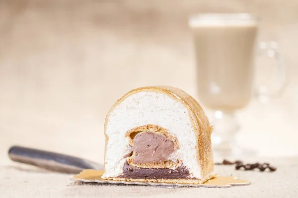 close up view of sweet dessert and cup of coffee