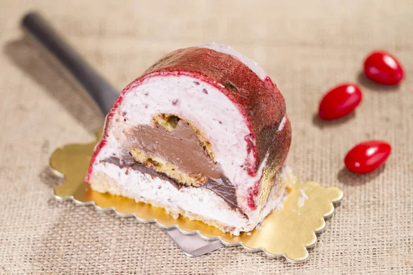 Närbild Söt Dessert Säckväv Bakgrund — Stockfoto