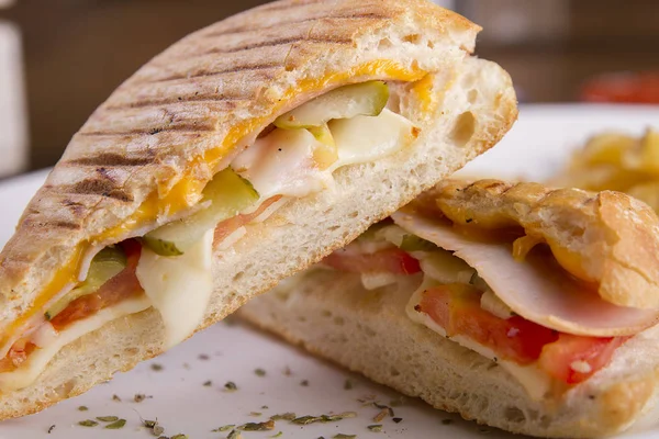 Close View Sandwiches French Fries Plate — Stock Photo, Image