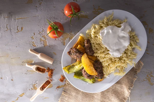 Freshly Cooked Homemade Dish Served Grey Tabletop — Stock Photo, Image