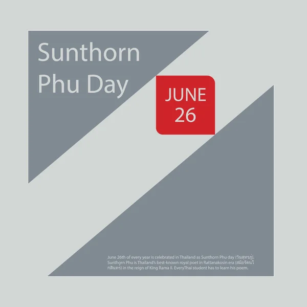 Июня Каждого Года Таиланде Отмечается День Sunthorn Phu — стоковый вектор
